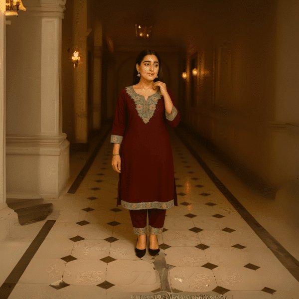 Elegant Embroidered Rayon Coat Set - Image 3