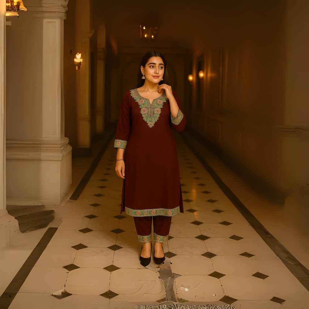 Elegant Embroidered Rayon Coat Set - Image 3