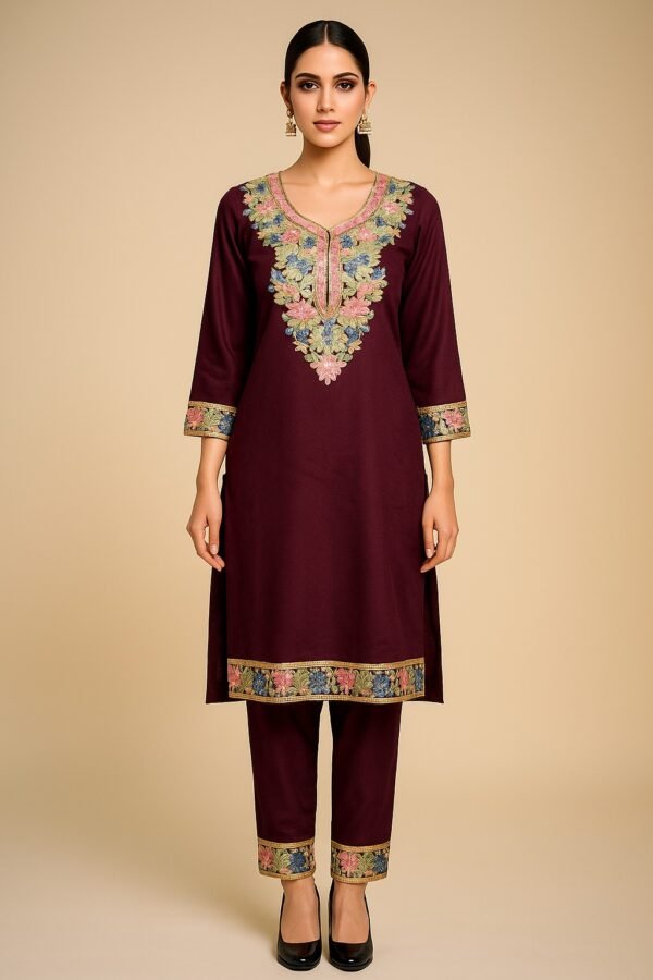 Elegant Embroidered Rayon Coat Set