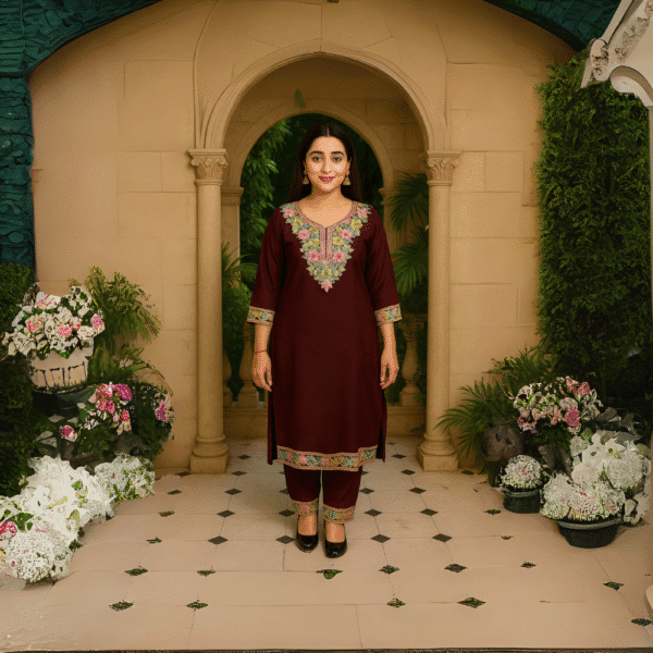 Elegant Embroidered Rayon Coat Set - Image 2