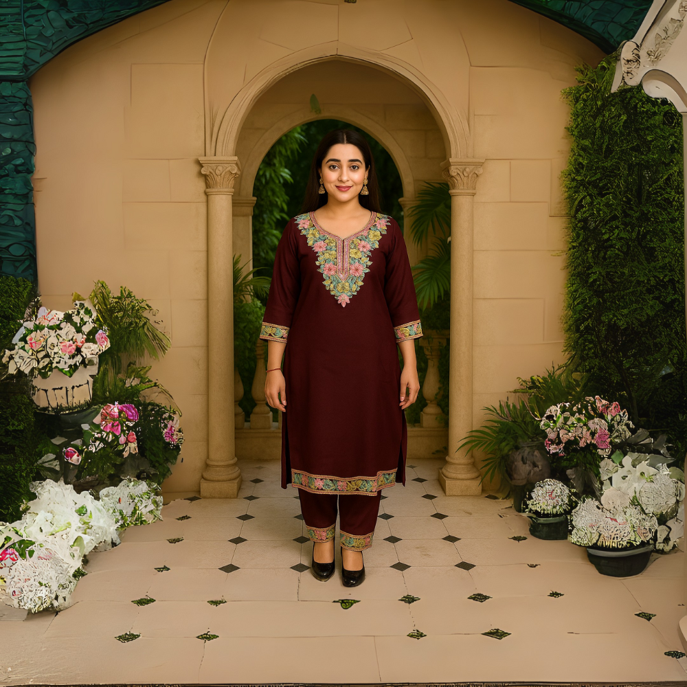 Elegant Embroidered Rayon Coat Set - Image 2