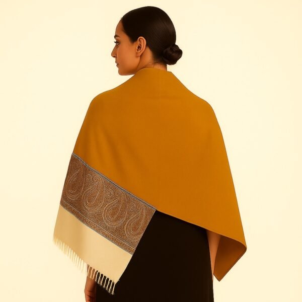 Warm Mustard Kani Stole with Paisley Border Detailing - Image 5