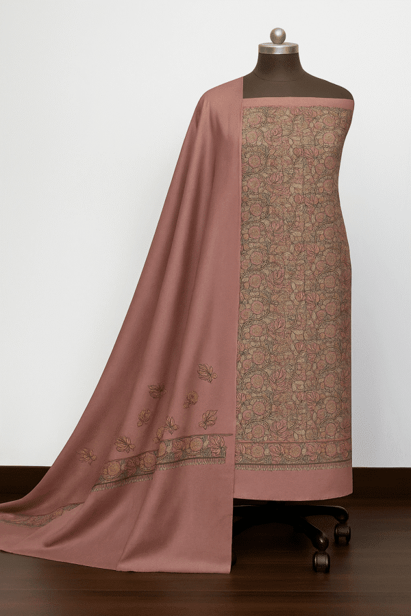 Premium Kashmiri Embroidered Suit & Stole Set – Fine Quality Wool Blend