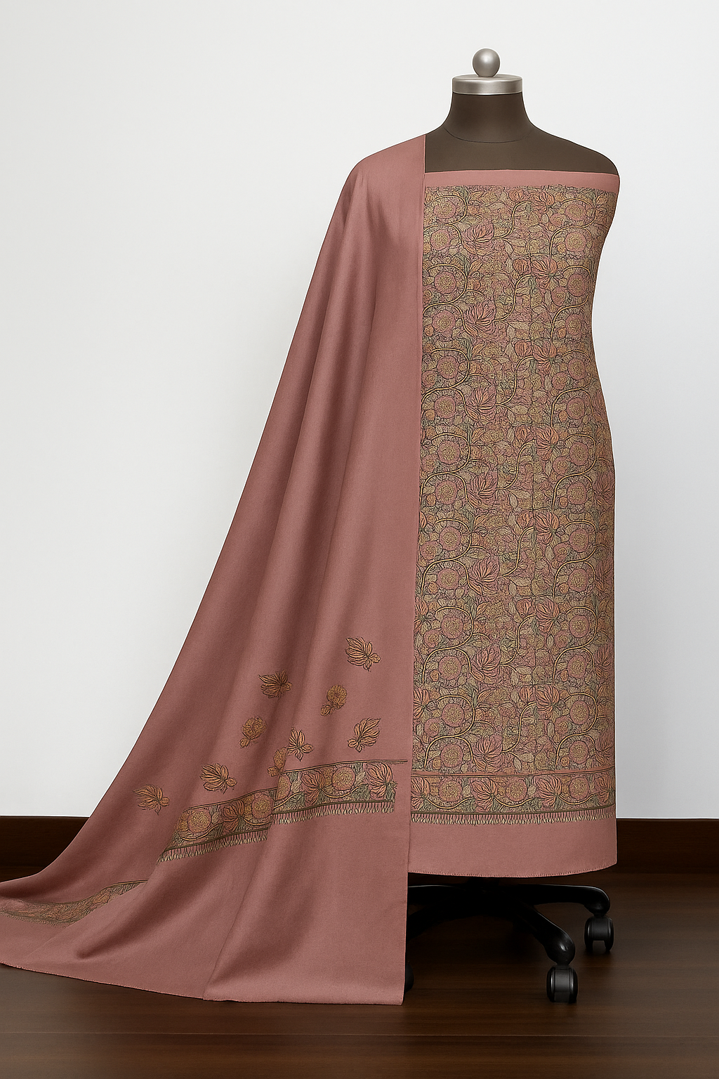 Premium Kashmiri Embroidered Suit & Stole Set – Fine Quality Wool Blend