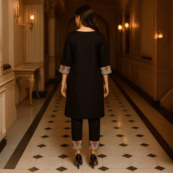 Elegant Black Kurti Set with Intricate Thread Embroidery - Image 2