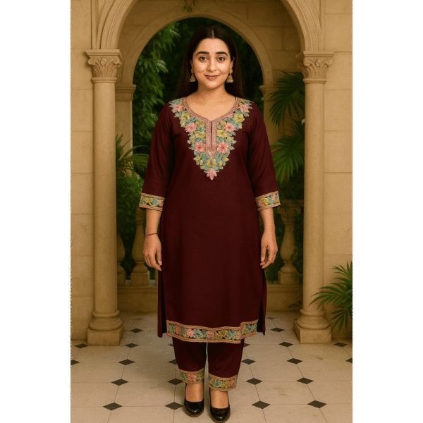 Emerald Coat Set with Multicolor Floral Embroidery - Image 2