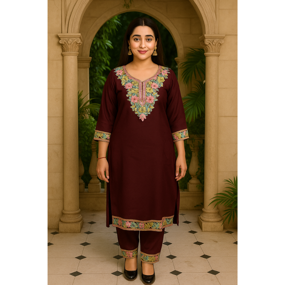 Emerald Coat Set with Multicolor Floral Embroidery - Image 2