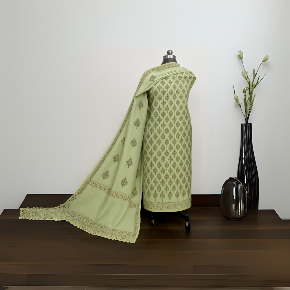 Fine Quality Mustard Kashmiri Embroidered Suit with Dupatta