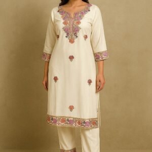 Graceful White Floral Coat Set – Elegant Embroidery Ensemble