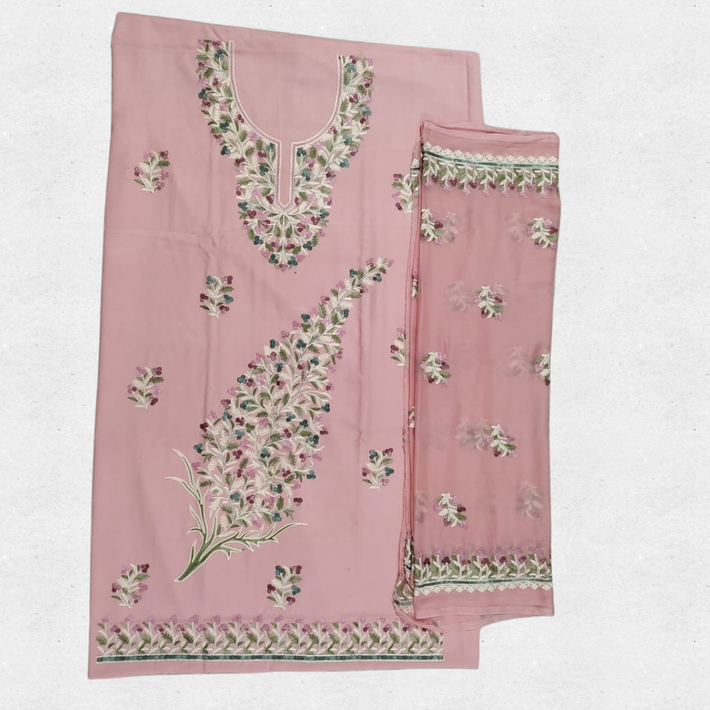 Blush Floral Paisley Unstitched Suit with Embroidered Dupatta - Image 2