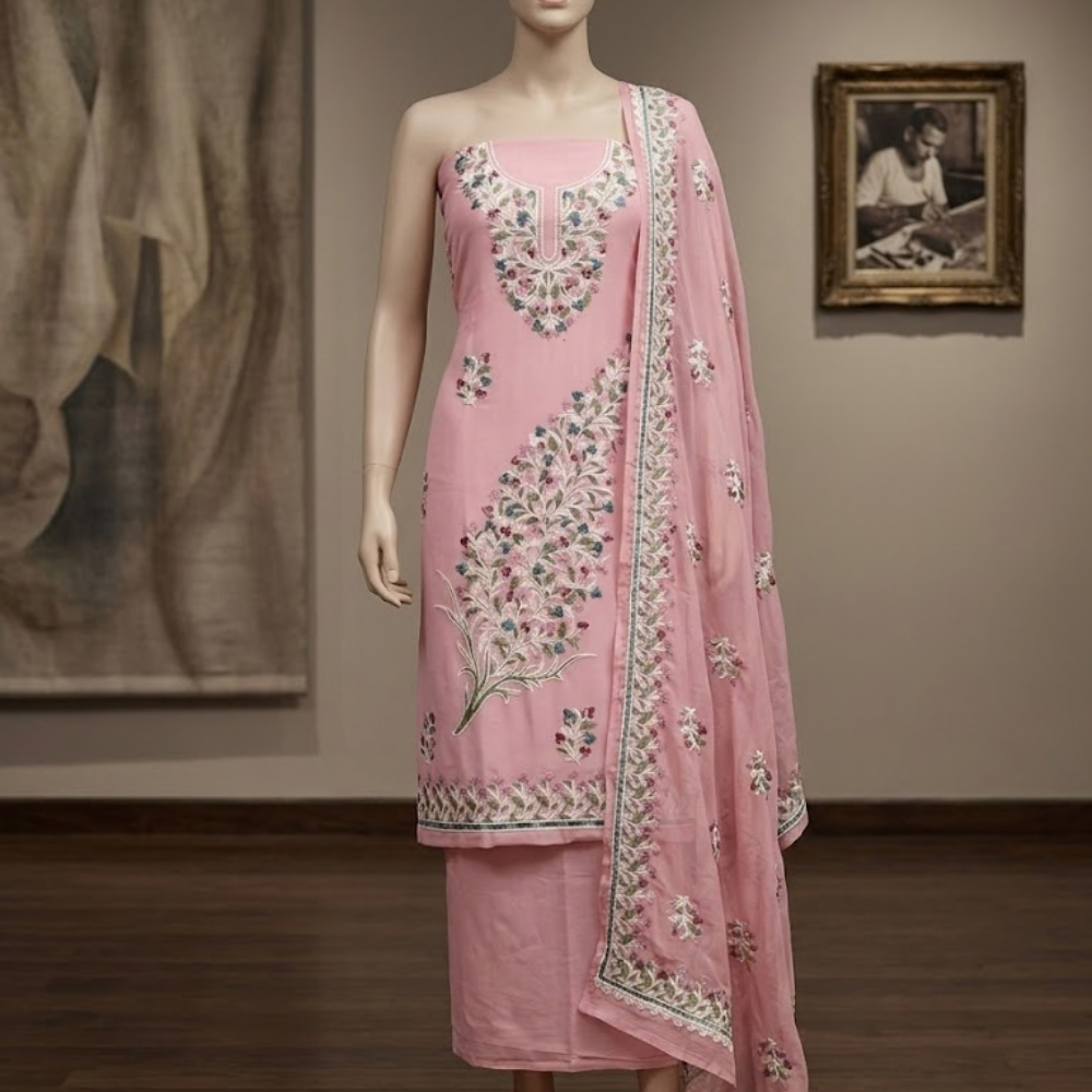 Blush Floral Paisley Unstitched Suit with Embroidered Dupatta