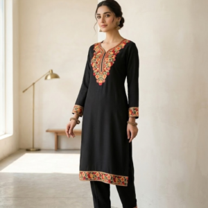 Majestic Amber & Gold Mosaic Embroidered Black Kurta Set