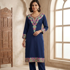 Regal Navy Blue Floral Embroidered Co-ord Set