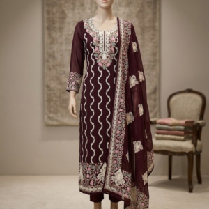 Royal Embroidered Unstitched Suit with Floral Accents