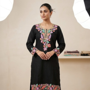 Whimsical Lavender & Coral Feather-Embroidered Kurta Set