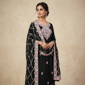 Premium Floral Embroidered Unstitched Suit with Scalloped Lace Borders